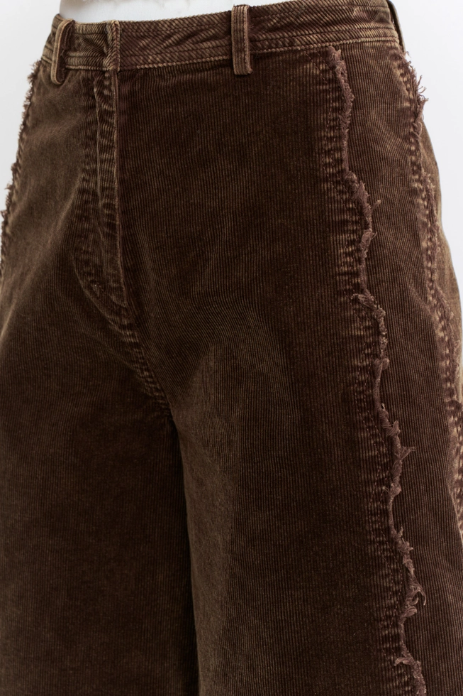 Wide Leg Corduroy High Rise Scalloped Trousers