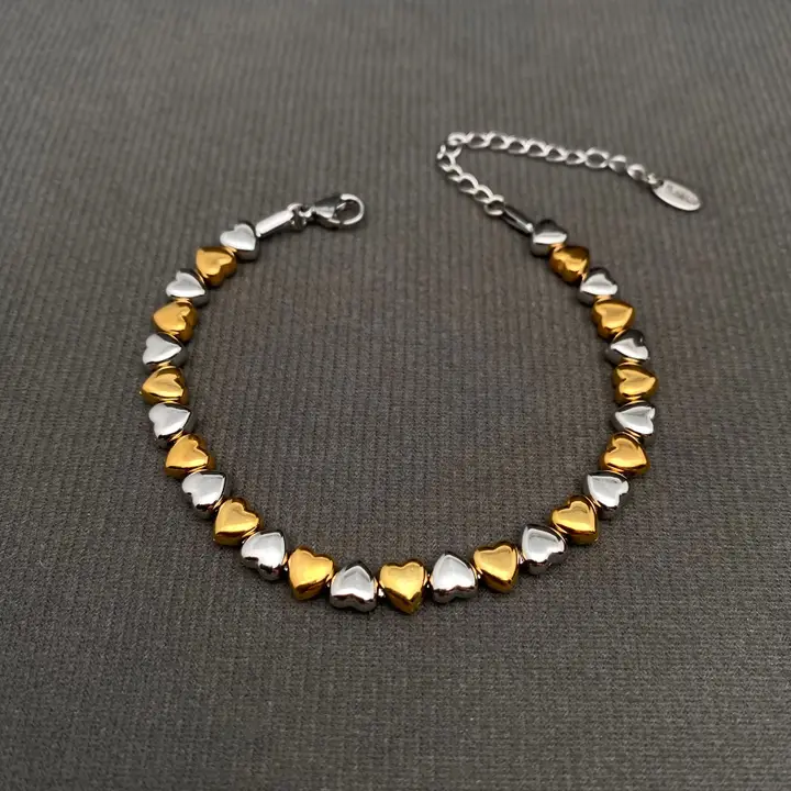 Zircon Inlaid Two Tone Heart  Bracelet