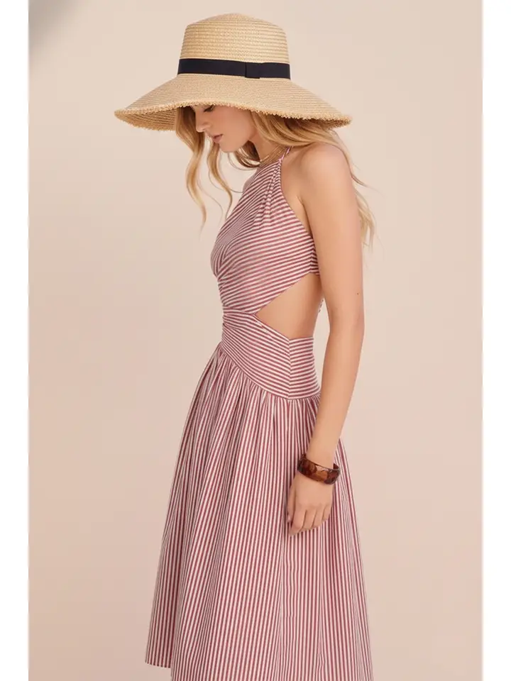 Asymmetrical Striped Midi Dress