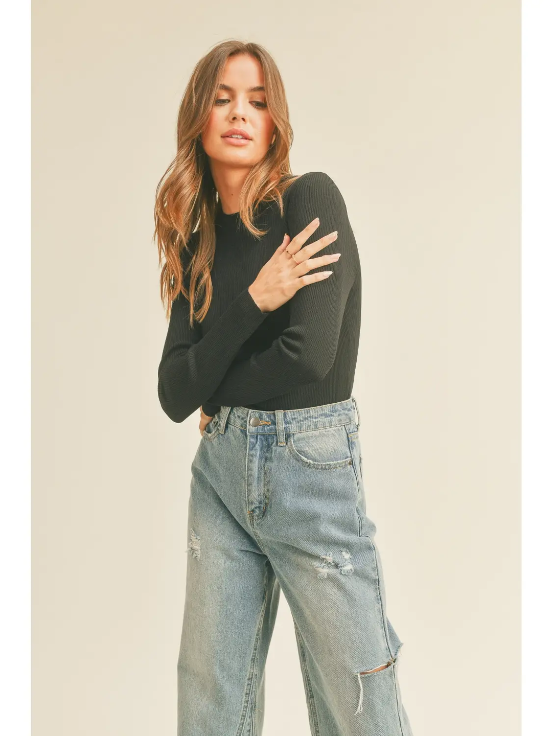 Ribbed Long Sleeve Basic Top