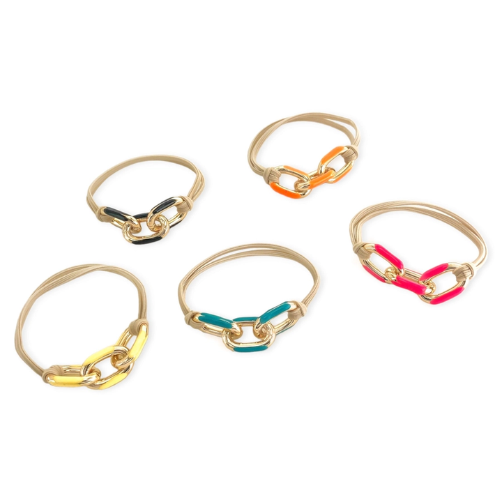5pc Enamel Hair Tie Bracelet Set