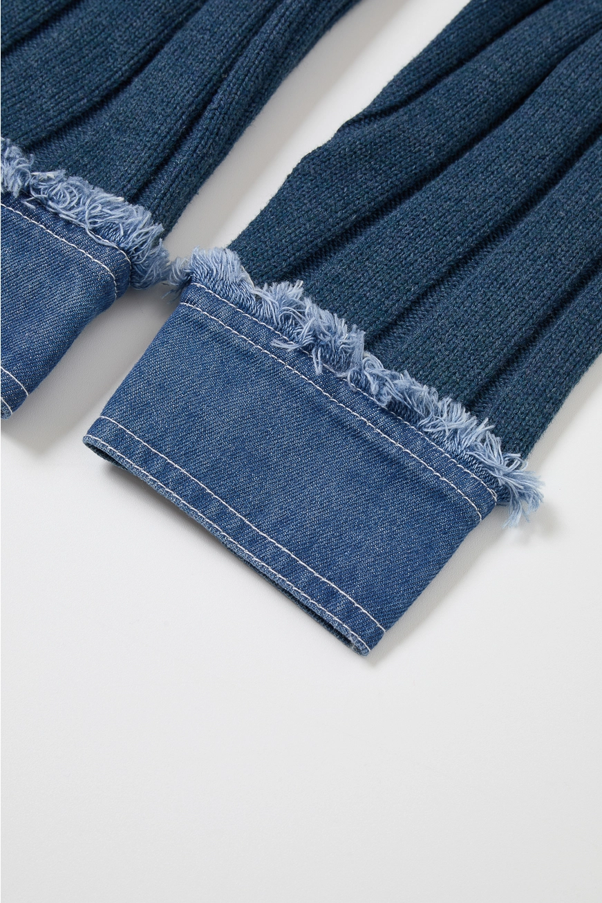 Rib Knit Denim Look Jacket with Contrast