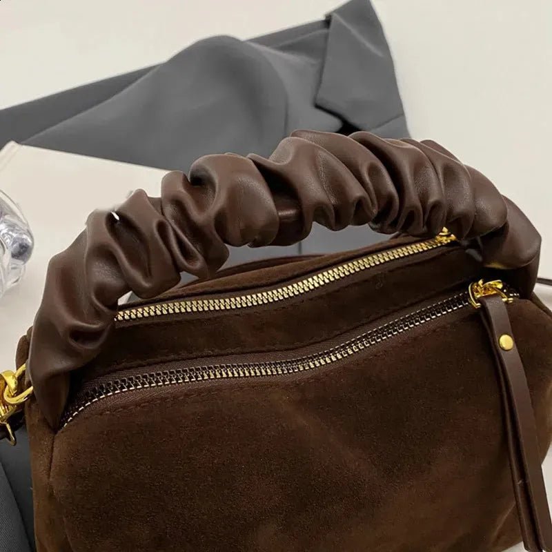 Faux Suede Ruched Handle Crossbody/Satchel Bag