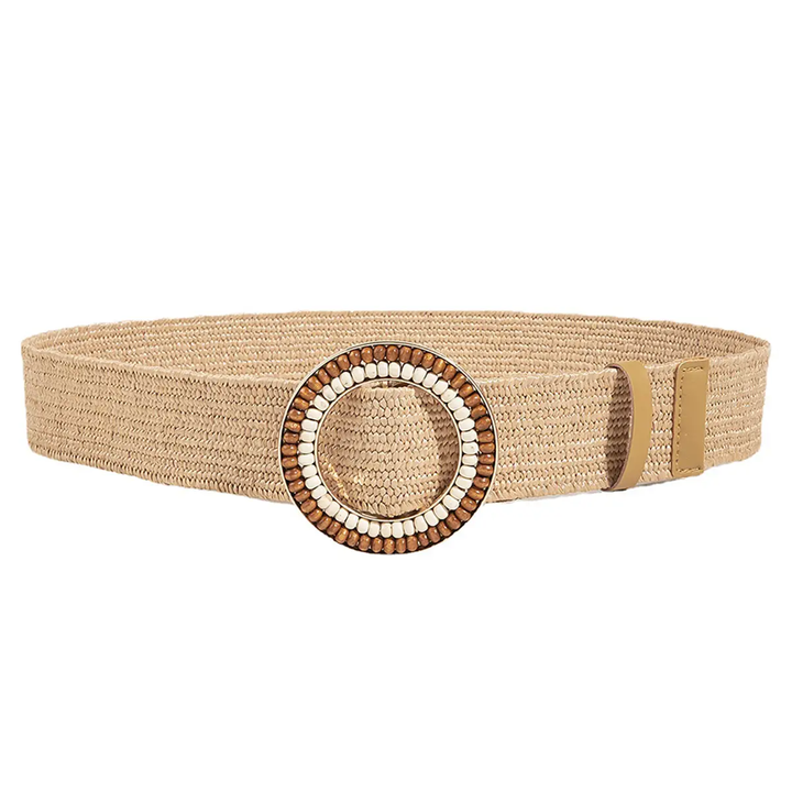 Hand Embellished Round Buckle Straw Belt
