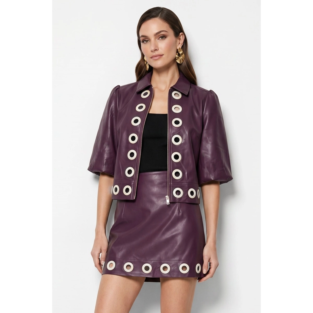 Vegan Leather Grommet Trim Jacket