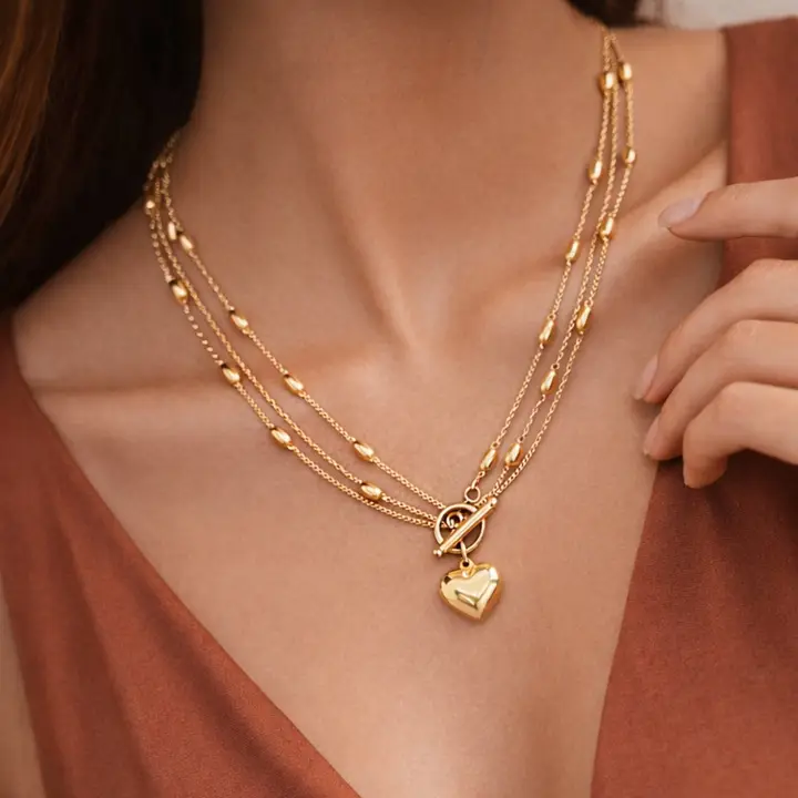 18K Gold Plated Chain Necklace with Heart Pendant