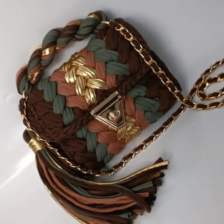 Metallic Leather Crochet Clutch Bag