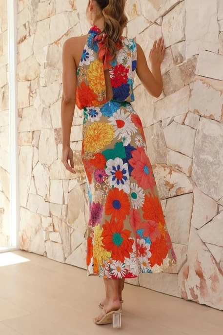 Maisie Floral Print Halter Maxi Dress