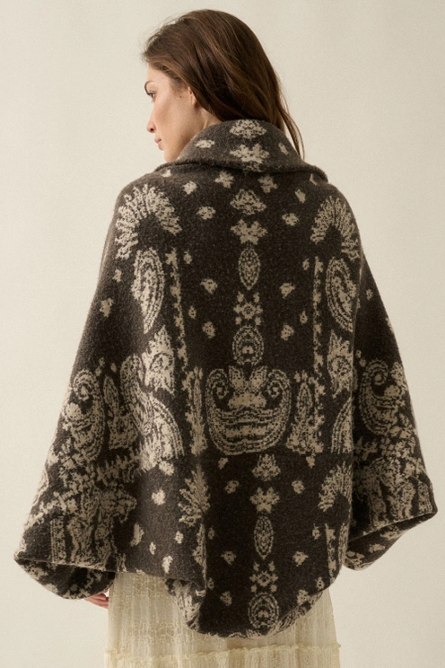 Paisley Jacquard Knit Dolman Shrug Cardigan