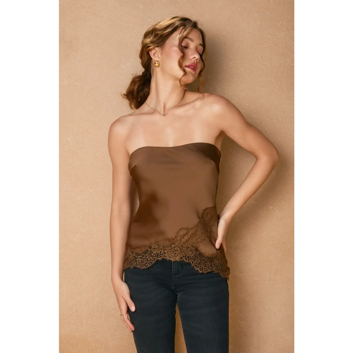 Demi Satin Lace Hem Tube Top