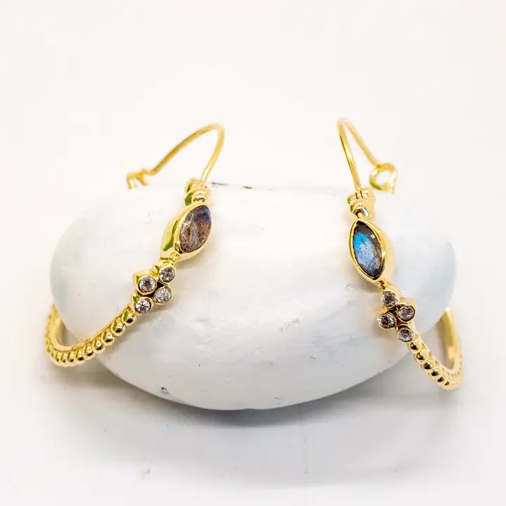 Brass Labradorite Studded Hoop Earrings