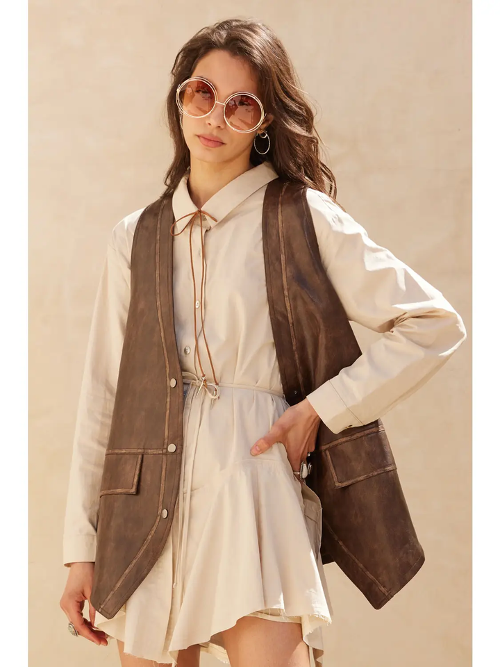Faux Leather Snap-Front Vest
