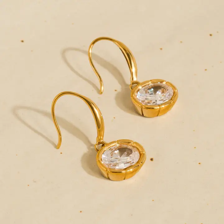 Rebekah 18K Gold Plated Oval Cz Earrings