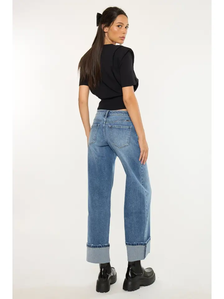 Mid Rise Studded Wide Leg Jeans