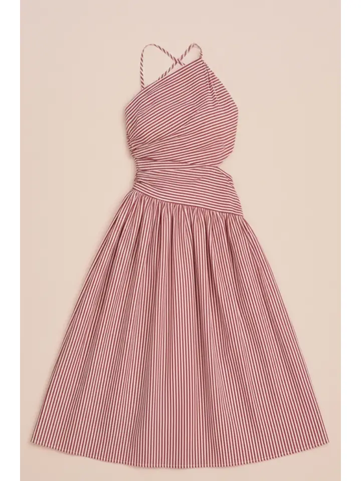 Asymmetrical Striped Midi Dress