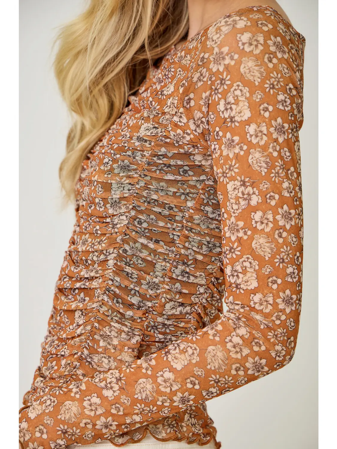 Lettuce Hem Mesh Print Top