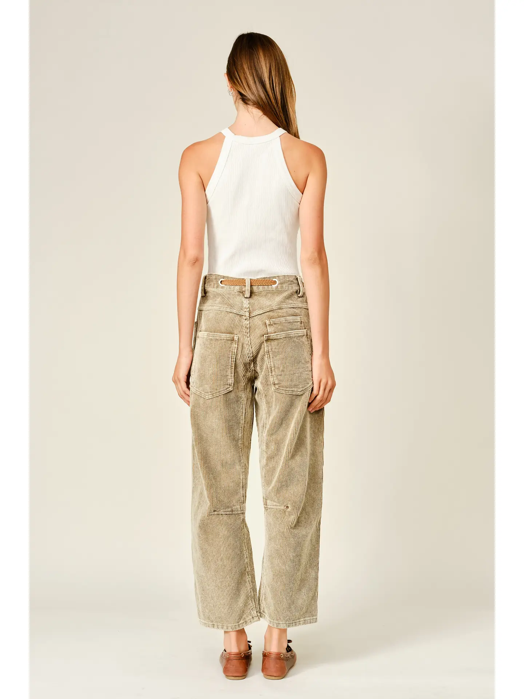 Barrel Corduroy Pants with Eyelet Waist