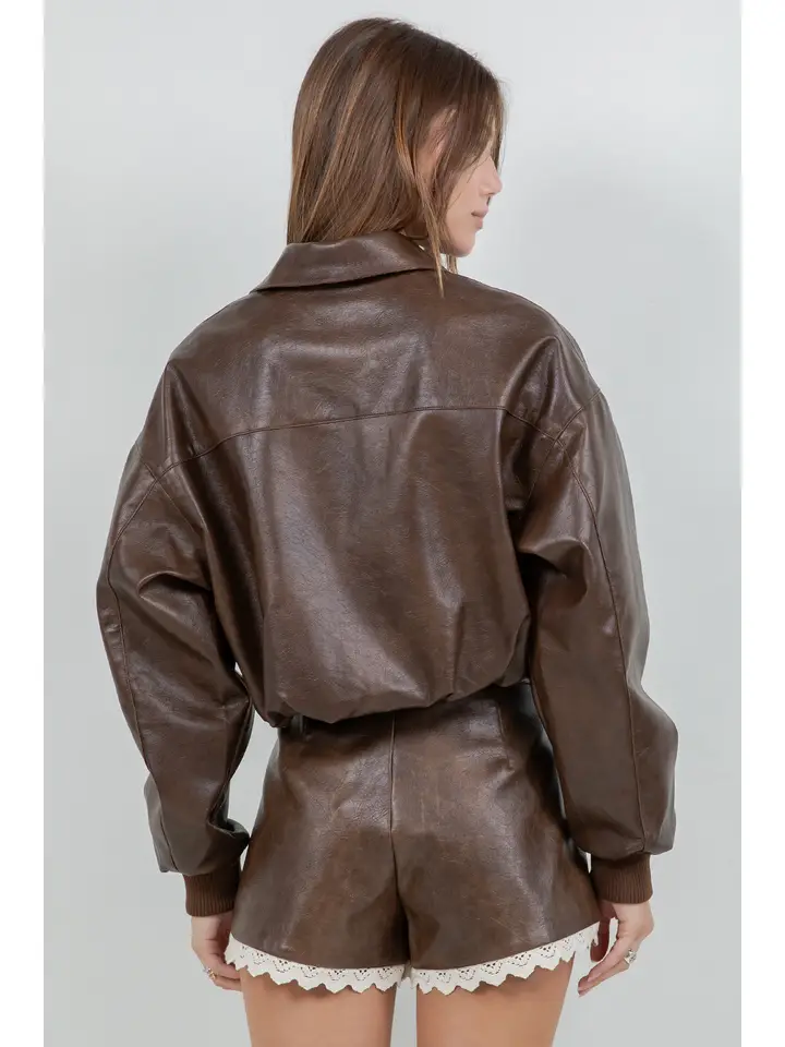 Faux Leather Zip Up Moto Jacket