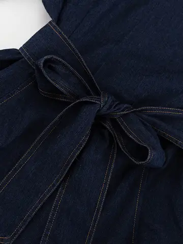 Button Down Puff Sleeve Denim Dress