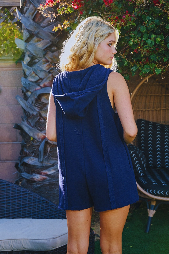 Sleeveless Zip-Up Front Hoodie Romper