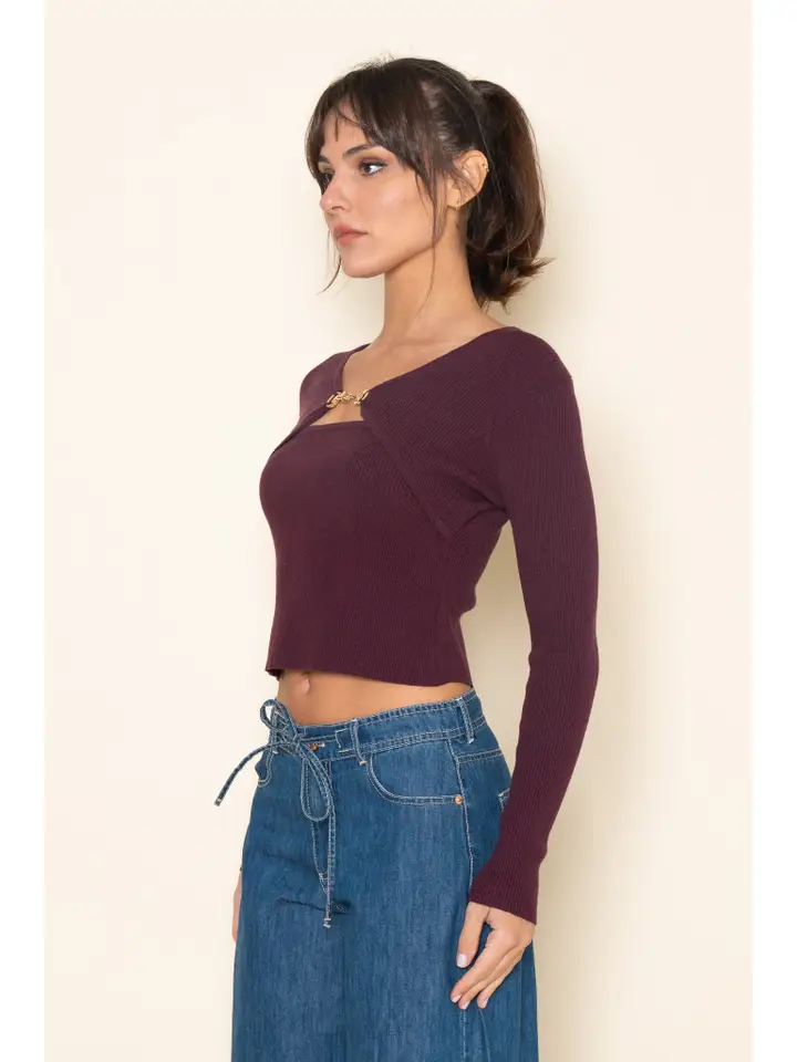 Brenna Buckle V Neck Knit Top