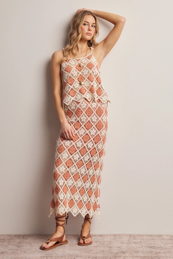 Crochet Diamond Midi Skirt