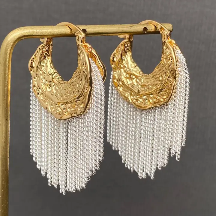 Chain Fringe 18K Gold Plated Hoop Earrings