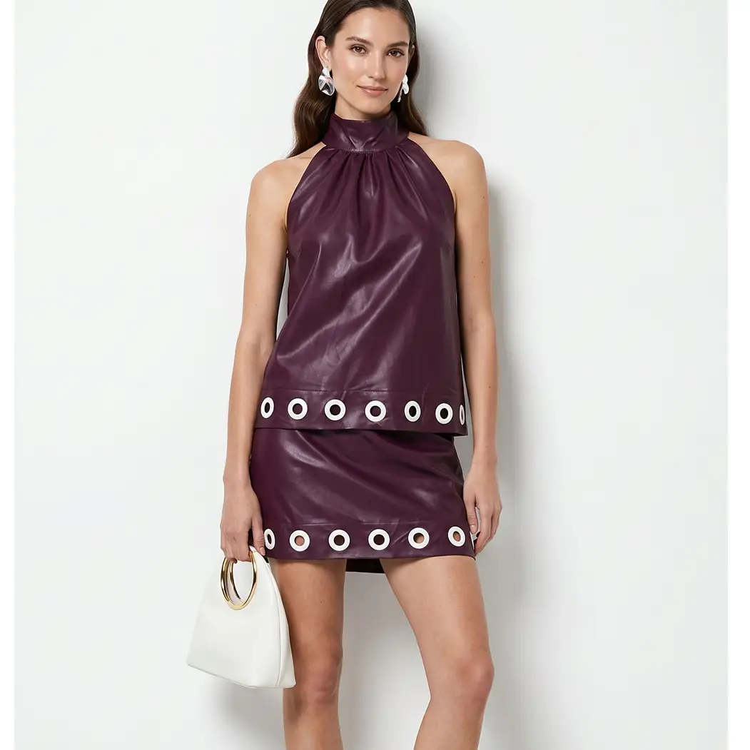Grommet Hem Vegan Leather Top