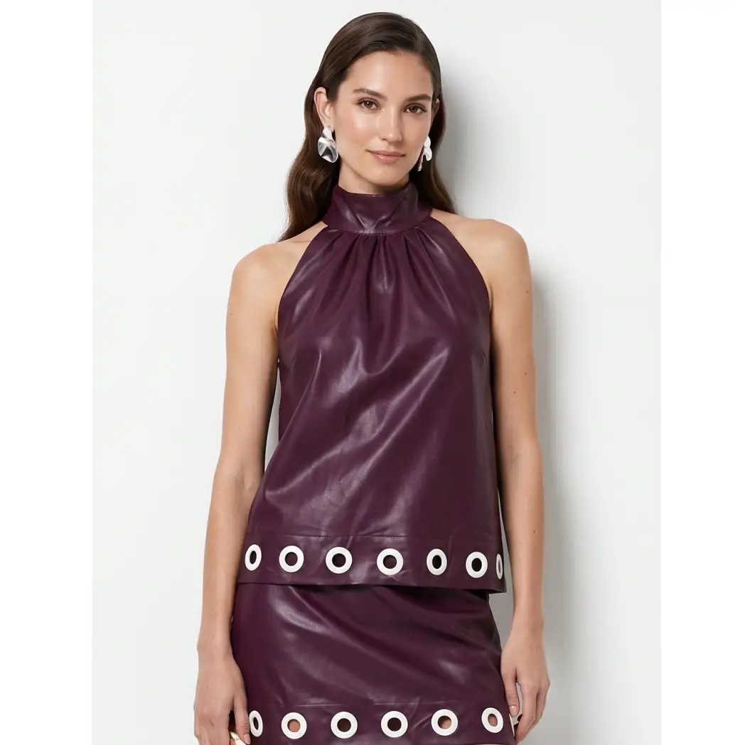 Grommet Hem Vegan Leather Top