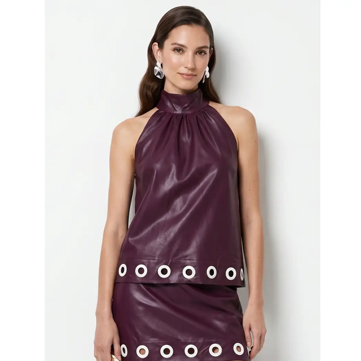 Grommet Hem Vegan Leather Top