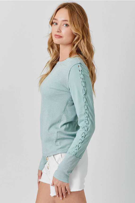 Brielle Ribbed Braided Sleeve Top