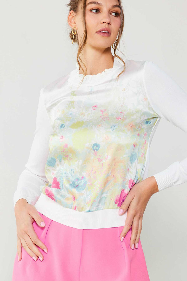 Fae Floral Printed Woven Combo Sweater