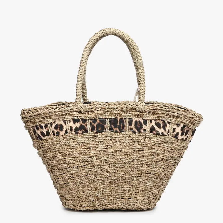 Leighton Seagrass Tote w/ Leopard Contrast