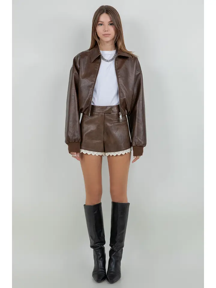 Faux Leather Zip Up Moto Jacket