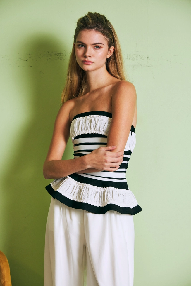 Valentina Sculpted Corset Bandage Stripe Peplum Top