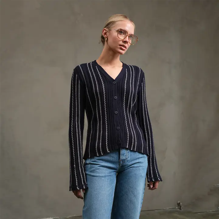 Slim Wavy Stitch Button Cardigan