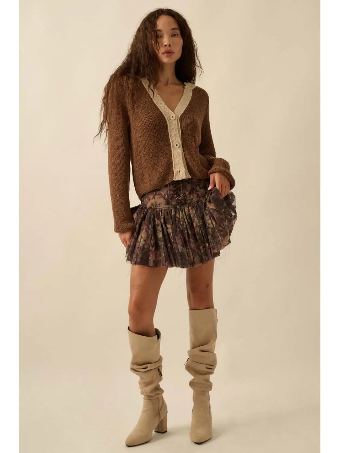 Floral Print Drop Waist Pleated Mini Skort