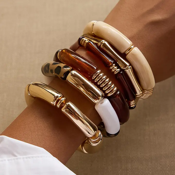 Cove 18K Gold Non Tarnish Chunky Resin Bangle Set