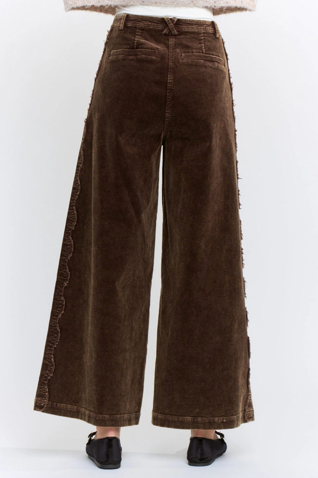 Wide Leg Corduroy High Rise Scalloped Trousers