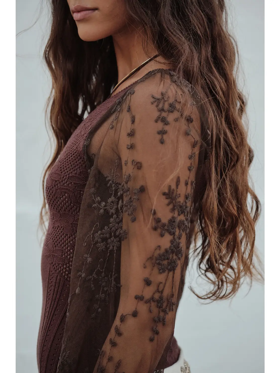 Floral and Ribbed Knit Lace Bodysuit