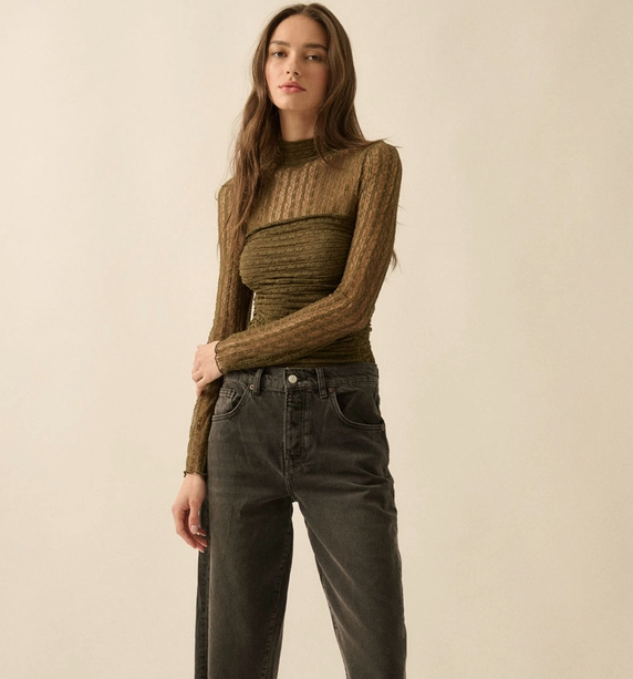Striped Floral Lace Ruched Bodysuit ( Available in Baked Plum))