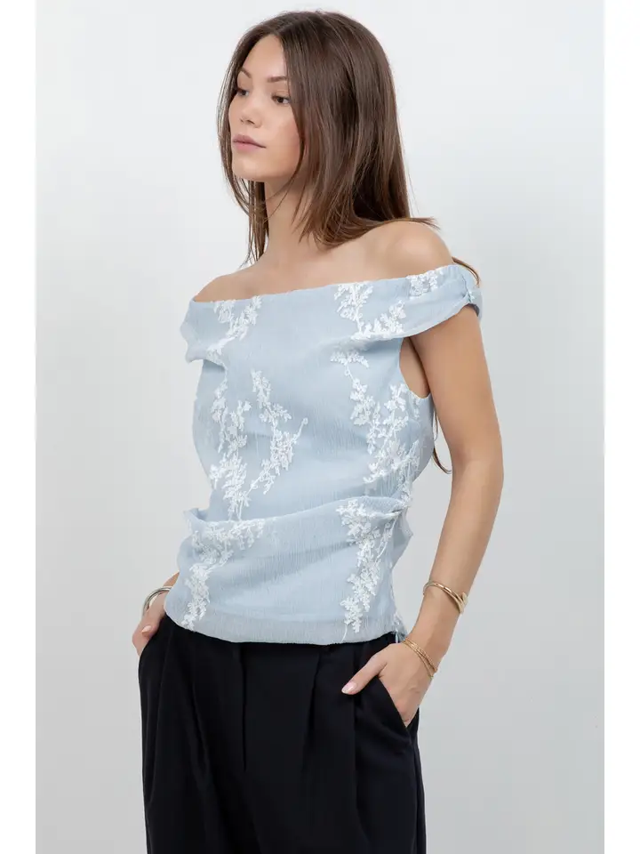 Embroidered Soft Woven Off Shoulder Blouse