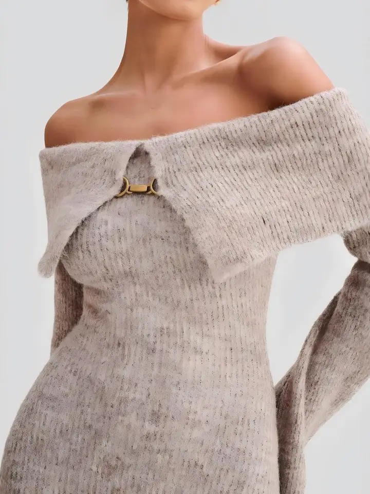 Off Shoulder Knit Bodycon Sweater Dress