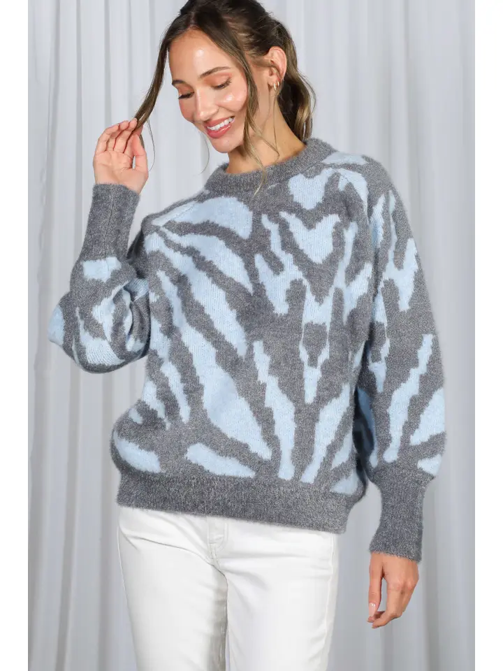 Cable Stitch Zebra Print Jacquard Knitted Sweater