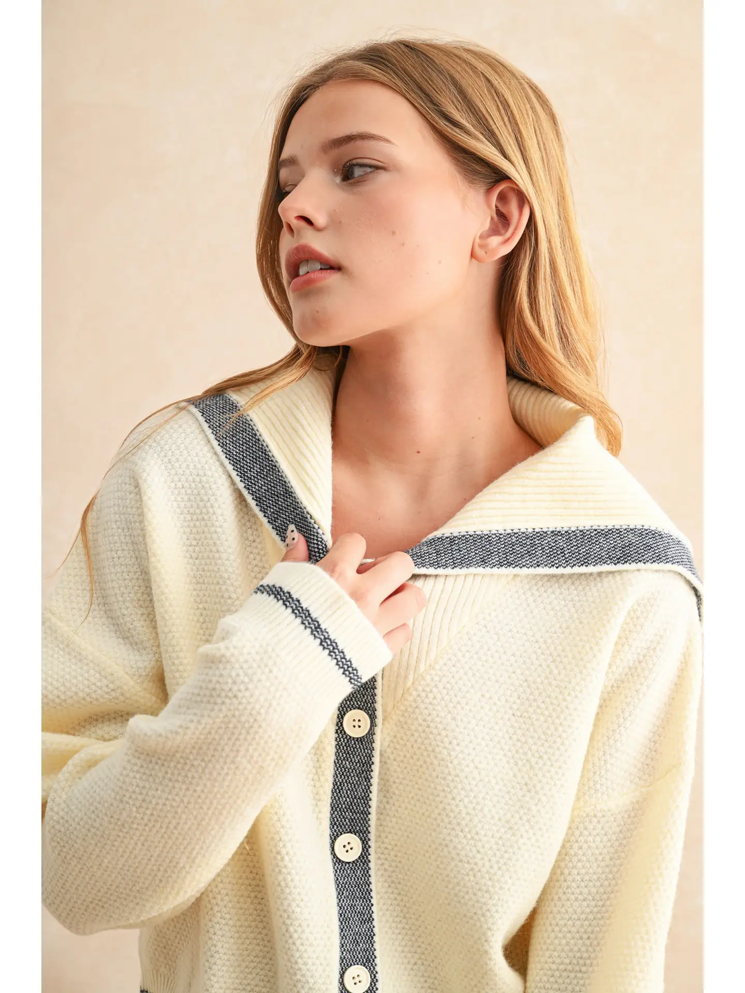 Color Contrast Sailor Style Sweater Cardigan