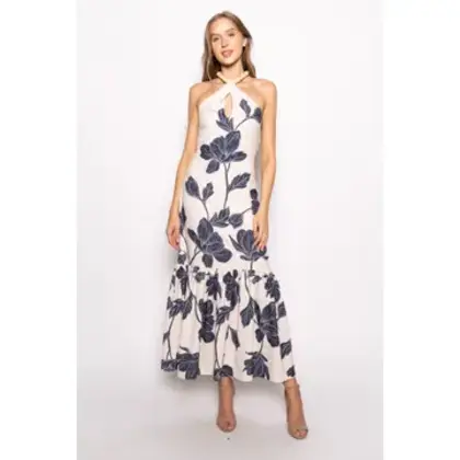 Floral Bead Halter Maxi Dress