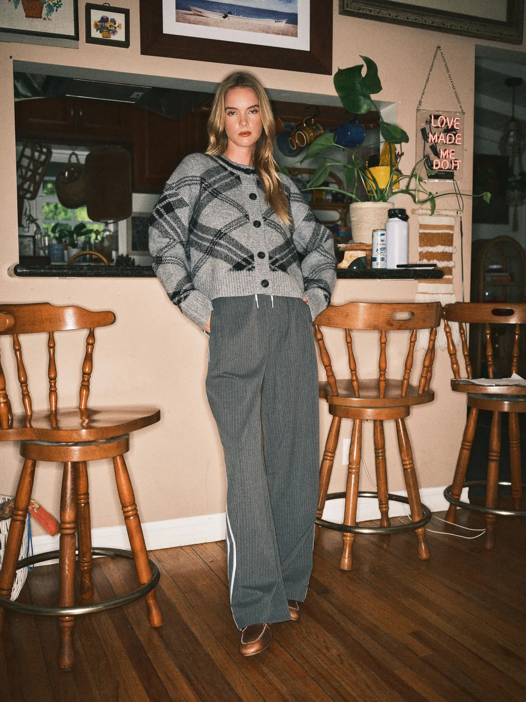 Warm Plaid Pullover Cardigan