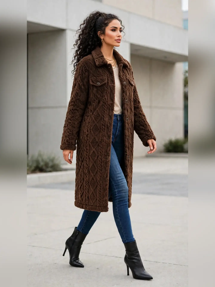 Quilted Sherpa Textured Knit Coat