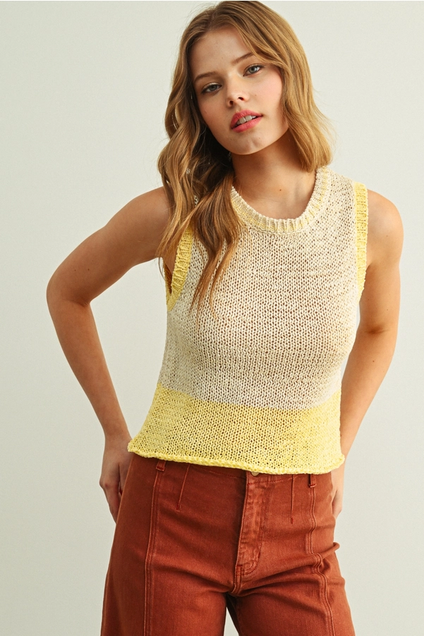 Color Blocked Sleeveless Knitted Top
