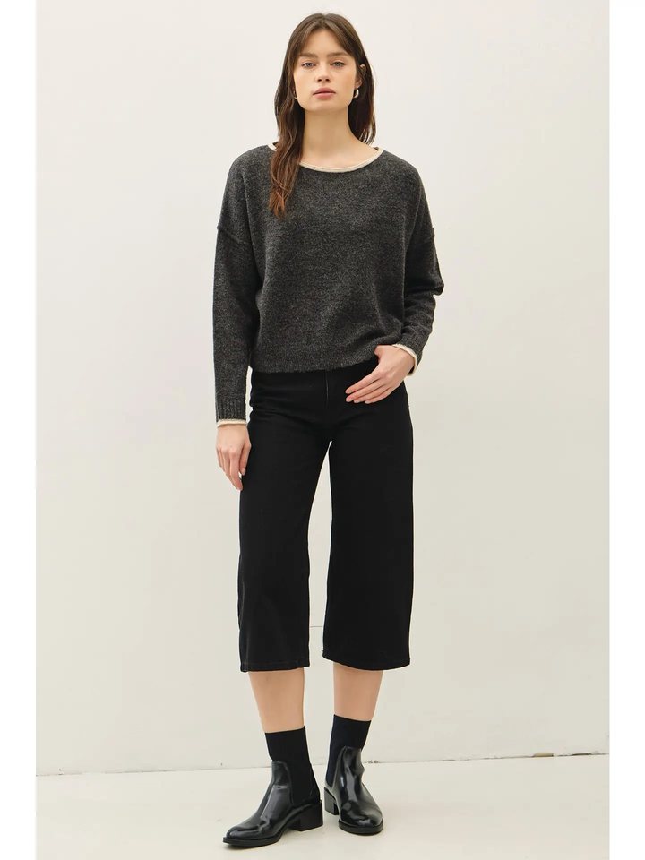 Contrast Layered Boat Neck Sweater